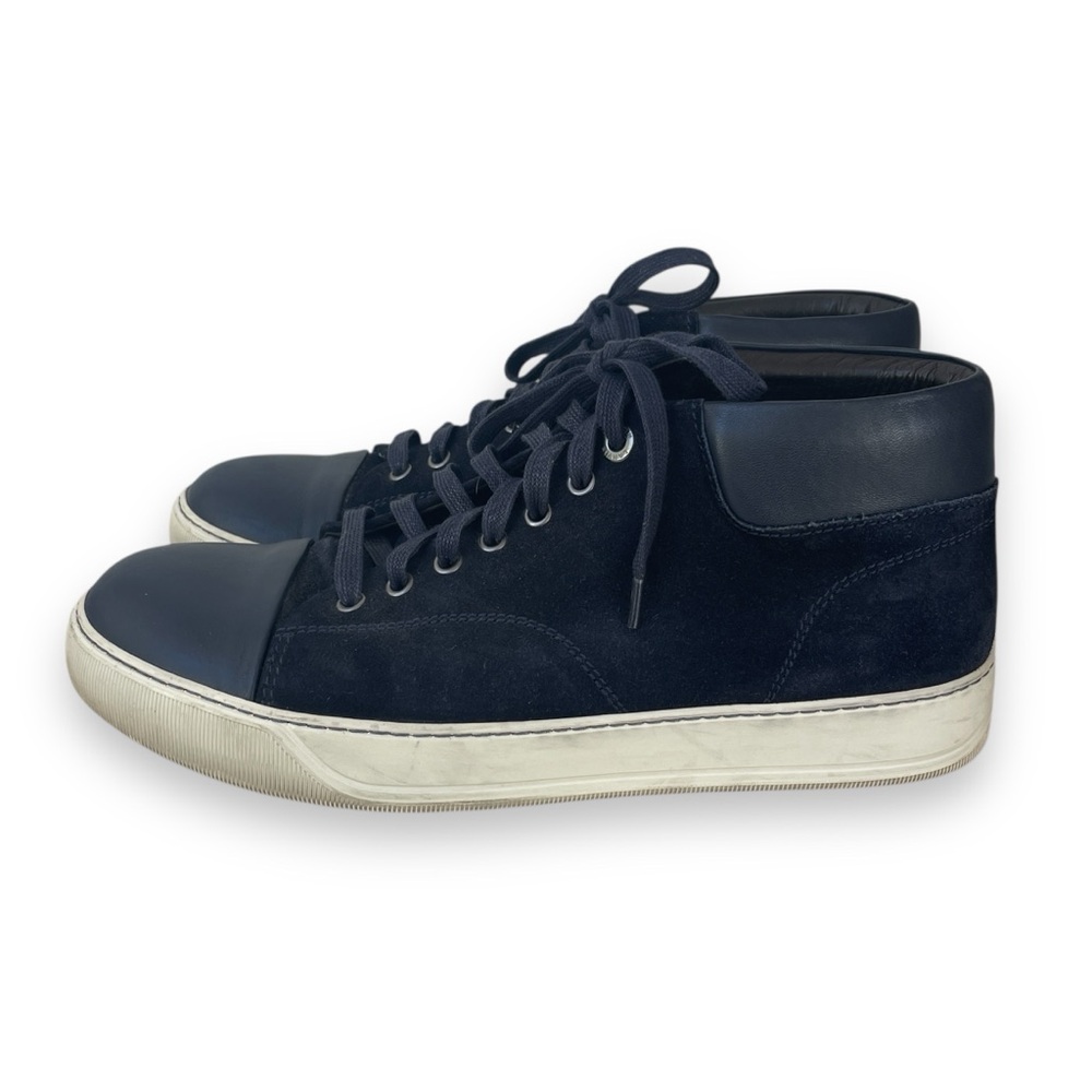 LANVIN Men's Navy Suede and Leather High Top Sneaker